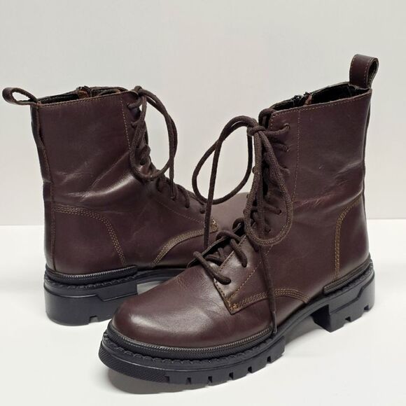 Steve Madden Jamisyn Combat Boots Brown Genuine Leather Women's 9.5 - Picture 1 of 8